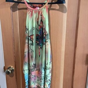 Vibrant Multicolor Halter Dress with Butterfly